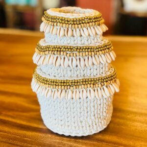 POT  EN COTON PERLES ET COQUILLAGES - LANTAI- PERMATA