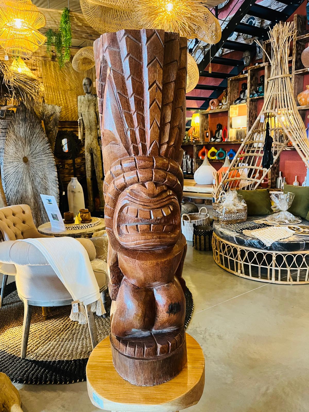 Statue jardin tiki totem Polynésie - Bois Cocotier 100cm - Sumba