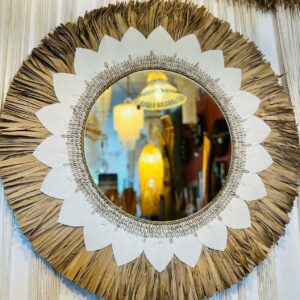 MIROIR ROND EN PAILLE ET COQUILLAGES - NAPOLY