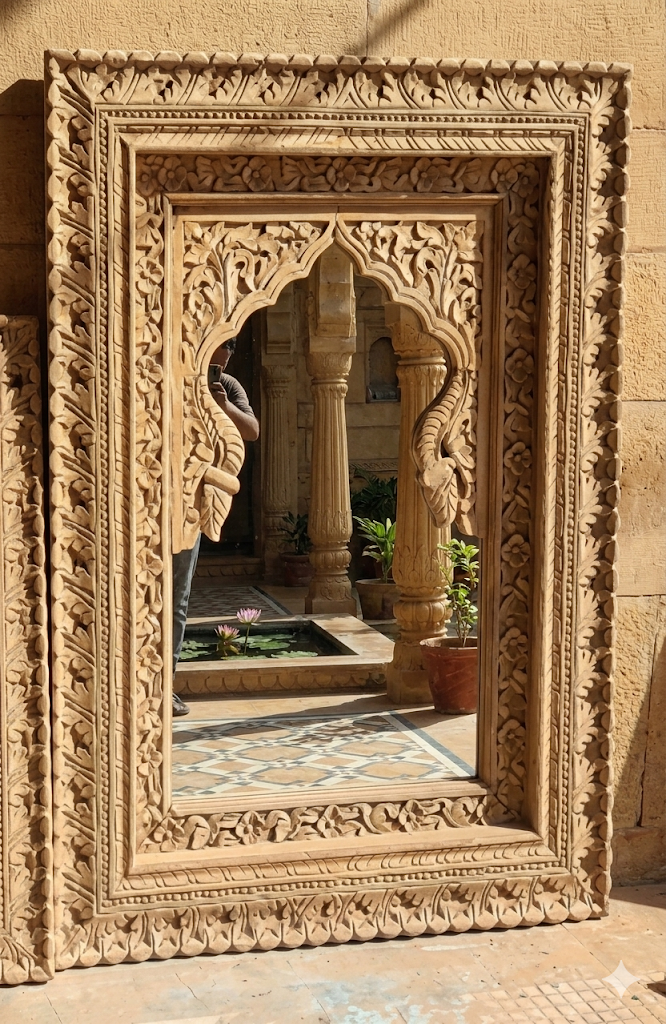 Grand miroir architectural en bois sculpté main - TRIANGLE