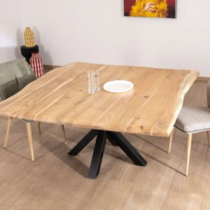 Table carré de salle à manger en acacia massif et piètement en métal – Style industriel et contemporain 140X140 - CHRIS 9
